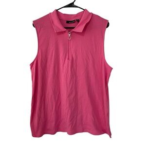 Rafaella Pink Collared Quarter Zip Sleeveless Top